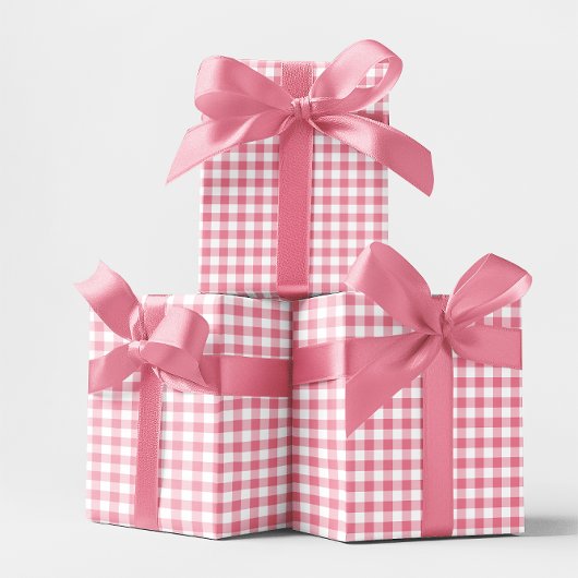 Papier Cadeau Coche En vichy 1 Pouce Rose