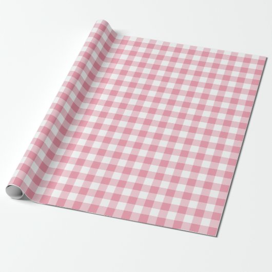 Papier Cadeau Coche En vichy 1 Pouce Rose (Déroulé)