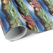 Papier Cadeau Cochon dans la couverture Romantique Lune de nuit  (Coin rond)