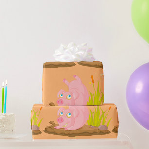 Papier Cadeau Cochon Dans Le Papier D'Enveloppement De La Boue