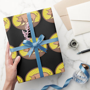 Papier Cadeau Cochon de ferme rétro avec Sunburst