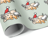 Papier Cadeau Cochon de Noël volant (Coin rond)