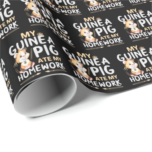 Papier Cadeau Cochon d'Inde Mignon a Mangé Mon Devoir (Coin rond)