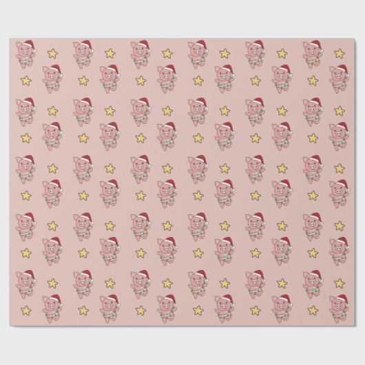 Papier Cadeau Cochon Noël Animaux d'hiver Cochons Papier à envel (Plat)