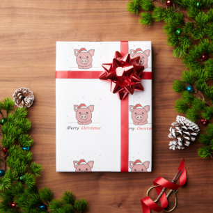 Papier Cadeau Cochon Noël Neige Animaux d'hiver Cochons