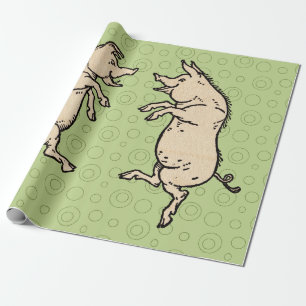 Papier Cadeau Cochons dansants antiques : petite danse folkloriq