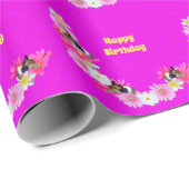 Papier Cadeau Cochons Et Fleurs De Guinée Rose, Papier Enveloppa (Coin rond)