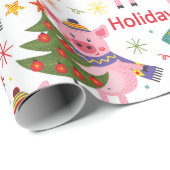 Papier Cadeau Cochons Roses Pour Noël (Coin rond)