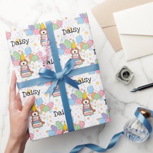 Papier Cadeau Cockapo blanc rouge Cavapoo Chien Anniversaire (Cadeaux)