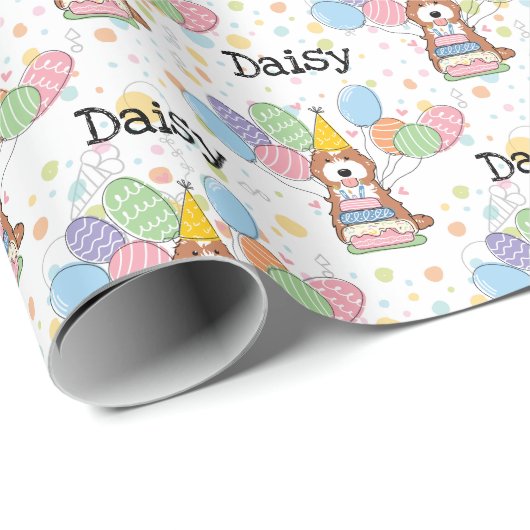 Papier Cadeau Cockapo blanc rouge Cavapoo Chien Anniversaire (Coin rond)