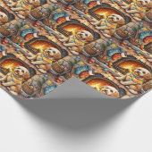 Papier Cadeau Cockapoo assis près de la cheminée avec des lumièr (Coin)