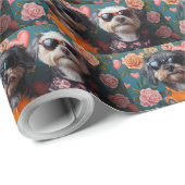 Papier Cadeau Cockapoo aux roses du cœur Saint-Valentin (Coin rond)