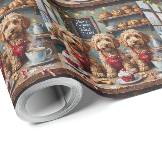 Papier Cadeau Cockapoo Biscuiterie de Noël Douceurs Fêtes (Coin rond)