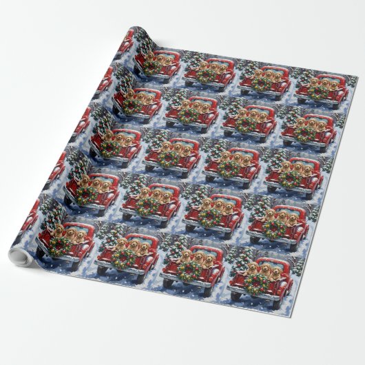 Papier Cadeau Cockapoo camion rouge de Noël vacances (Déroulé)