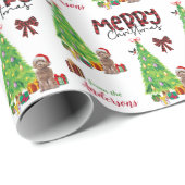 Papier Cadeau Cockapoo Chien, Oiseau et Arbre de Noël (Coin rond)