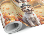 Papier Cadeau Cockapoo dans les feuilles d'automne Art de Thanks (Coin rond)
