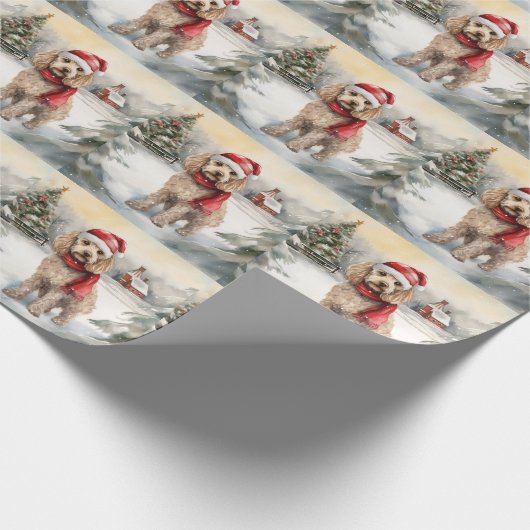 Papier Cadeau Cockapoo Dog in Snow Christmas (Coin)