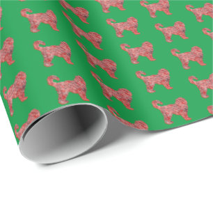 Papier Cadeau Cockapoo Noël Chien mignonne Silhouette Vert
