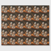 Papier Cadeau Cockapoo Puppy Citrouille d'automne (Plat)