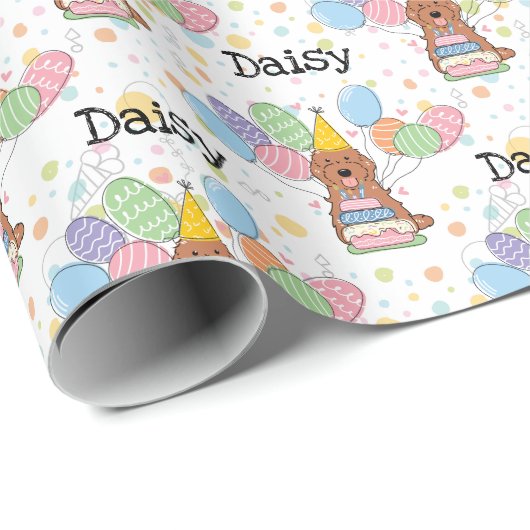 Papier Cadeau Cockapoo rouge Cavapoo Chien Anniversaire (Coin rond)