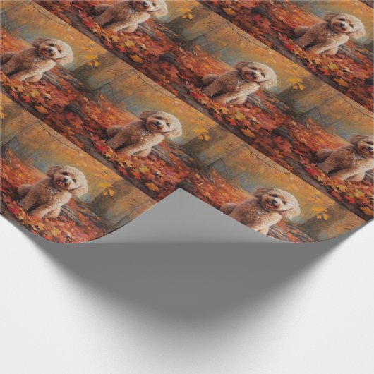 Papier Cadeau Cockapou dans les feuilles d'automne automne autom (Coin)