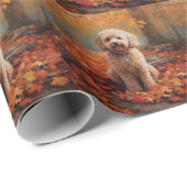 Papier Cadeau Cockapou dans les feuilles d'automne automne autom (Coin rond)