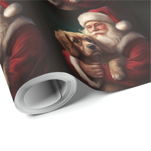 Papier Cadeau Cocker Spaniel avec Noël Festif du Père Noël (Coin rond)