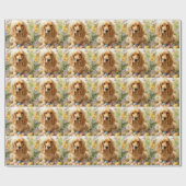 Papier Cadeau Cocker Spaniel avec œufs de Pâques de vacances (Plat)
