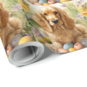 Papier Cadeau Cocker Spaniel avec œufs de Pâques de vacances (Coin rond)