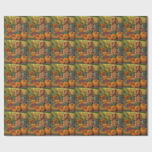 Papier Cadeau Cocker Spaniel Chien Automne Moisson Thankesgiving (Plat)