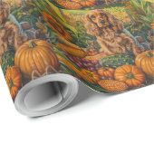 Papier Cadeau Cocker Spaniel Chien Automne Moisson Thankesgiving (Coin rond)