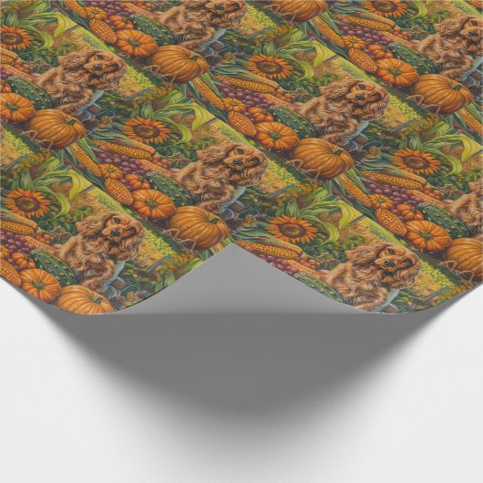 Papier Cadeau Cocker Spaniel Chien Automne Moisson Thankesgiving (Coin)
