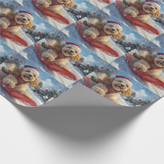Papier Cadeau Cocker Spaniel Chien dans Sledge Let it neige Noël (Coin)