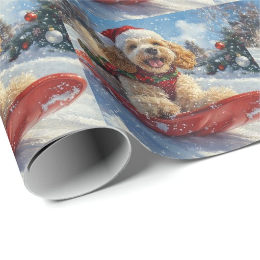 Papier Cadeau Cocker Spaniel Chien dans Sledge Let it neige Noël (Coin rond)