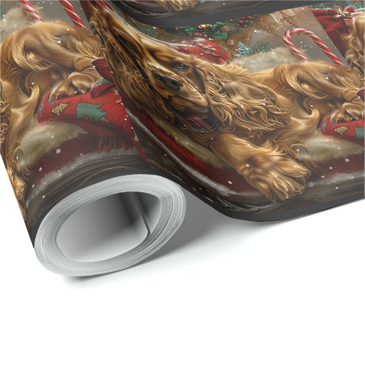 Papier Cadeau Cocker Spaniel Chien Festif de Noël (Coin rond)
