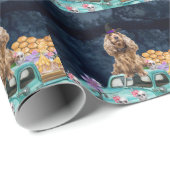 Papier Cadeau Cocker Spaniel Chien Halloween Camion La nuit de l (Coin rond)