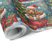 Papier Cadeau Cocker Spaniel Christmas Santa Bag Adventure (Coin rond)