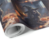 Papier Cadeau Cocker Spaniel Citrouilles Halloween effrayant (Coin rond)