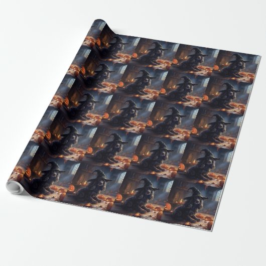 Papier Cadeau Cocker Spaniel Citrouilles Halloween Épouvantable (Déroulé)