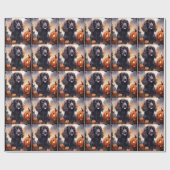 Papier Cadeau Cocker Spaniel d'Halloween avec des citrouilles (Plat)