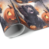 Papier Cadeau Cocker Spaniel d'Halloween avec des citrouilles (Coin rond)