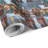Papier Cadeau Cocker Spaniel Dogs Christmas Snow Holiday (Coin rond)