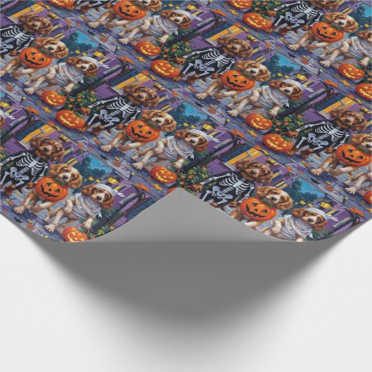 Papier Cadeau Cocker Spaniel Dogs Trick-or-Treating à Halloween (Coin)