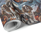 Papier Cadeau Cocker Spaniel Halloween Éffrayant (Coin rond)