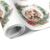 Papier Cadeau Cocker Spaniel Noël Wreath Festive Pup (Coin rond)