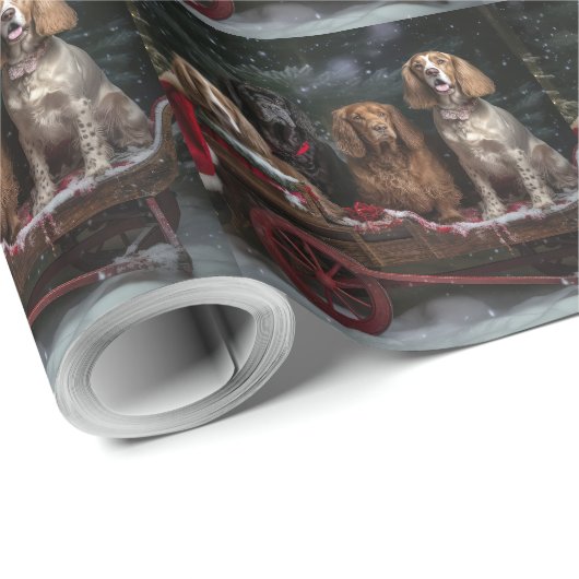 Papier Cadeau Cocker Spaniel Snowy Sleigh Décor de Noël (Coin rond)