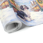 Papier Cadeau Cocker Spaniel Snowy Village Christmas Art (Coin rond)