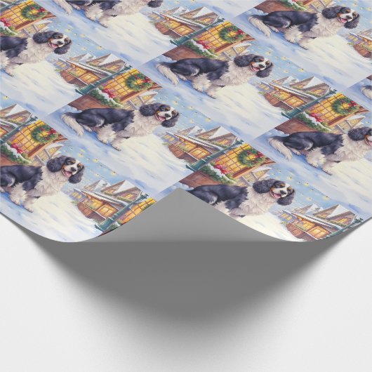 Papier Cadeau Cocker Spaniel Snowy Village Christmas Art (Coin)