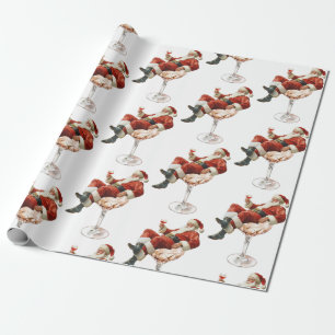 Papier Cadeau Cocktail de Noël Père Noël Rétro