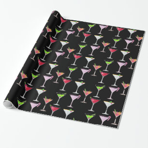 Papier Cadeau Cocktail de Noël rose/Noir